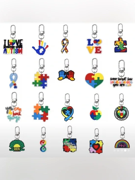 TWO RANDOM Autism Awareness PVC Keychains with Positive Affirmation Card - Picture 4 of 6